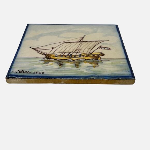 Portuguese Tile Ship Cafur 1520 Handpainted Battistini de Maria de Portugal - Picture 3 of 11